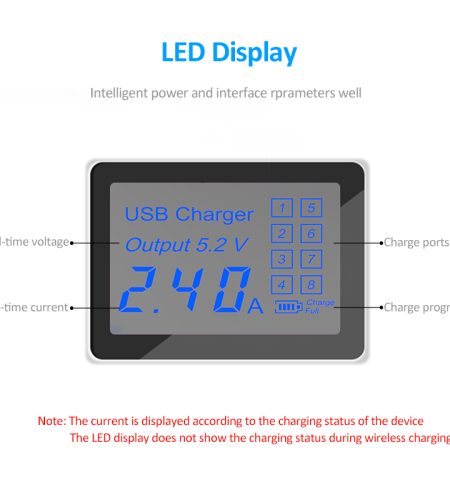 8 Port Multi Fast USB Charger Quick Charge 3.0 Multiple USB Phone Charging Station Universal USB HUB Charger QC 3.0 LED Display US plug - Image 6