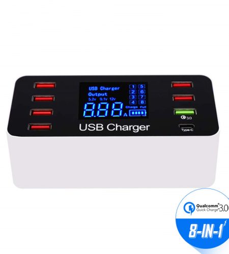 8 Port Multi Fast USB Charger Quick Charge 3.0 Multiple USB Phone Charging Station Universal USB HUB Charger QC 3.0 LED Display US plug - Image 3
