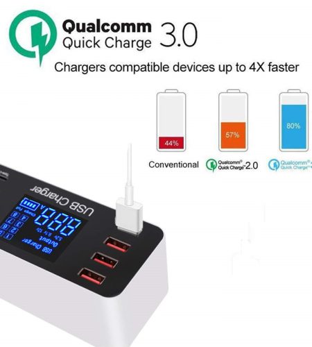 8 Port Multi Fast USB Charger Quick Charge 3.0 Multiple USB Phone Charging Station Universal USB HUB Charger QC 3.0 LED Display US plug