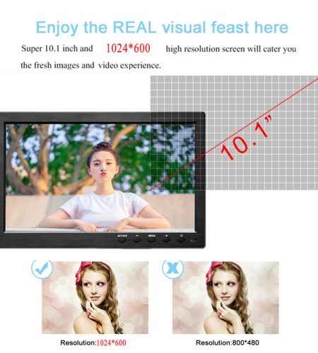 10.1 inch Lcd HD Monitor Color Screen 2 Channel Video Input Security Display with Speaker bnc avi vga US Plug - Image 3