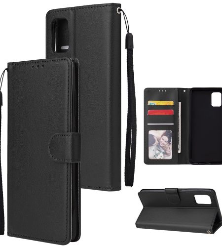 For Samsung A51 Phone Case PU Leather Shell All-round Protection Precise Cutout Wallet Design Cellphone Cover  Black