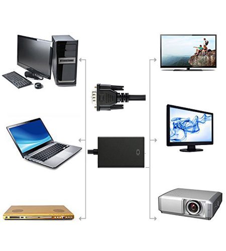 VGA Male to HDMI Female Adapter Converter Cable With 3.5 mm Audio Output 1080P VGA to HDMI for PC laptop to HDTV Projector PS4 black - Image 2