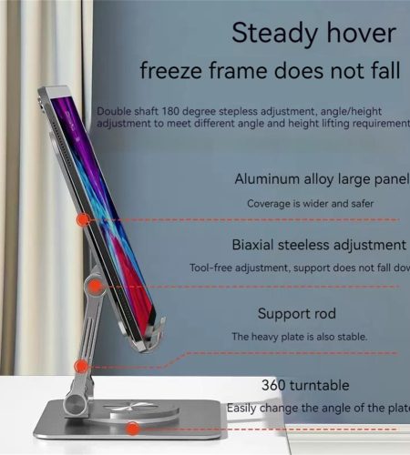 Desktop Tablet Mobile Phone Bracket 360-degree Rotating Multi-angle Height Adjustable Foldable Holder Silver - Image 4