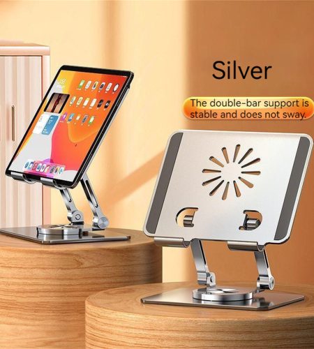 Desktop Tablet Mobile Phone Bracket 360-degree Rotating Multi-angle Height Adjustable Foldable Holder Silver - Image 5