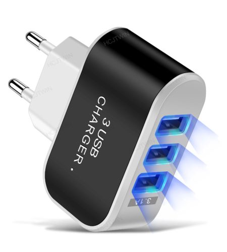 3 USB Charger Led Luminous Mobile Phone Charging Head Smart Multi-port USB Charger Black US Plug - Image 4