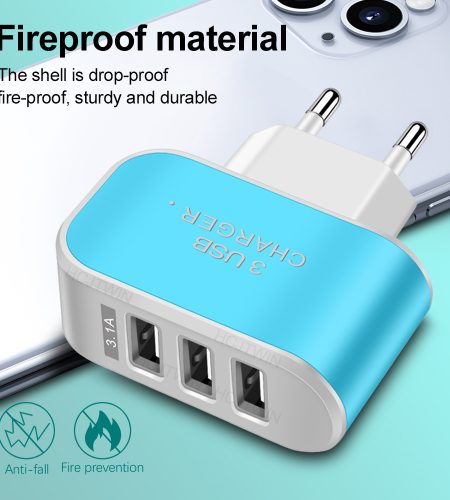 3 USB Charger Led Luminous Mobile Phone Charging Head Smart Multi-port USB Charger Black US Plug - Image 2