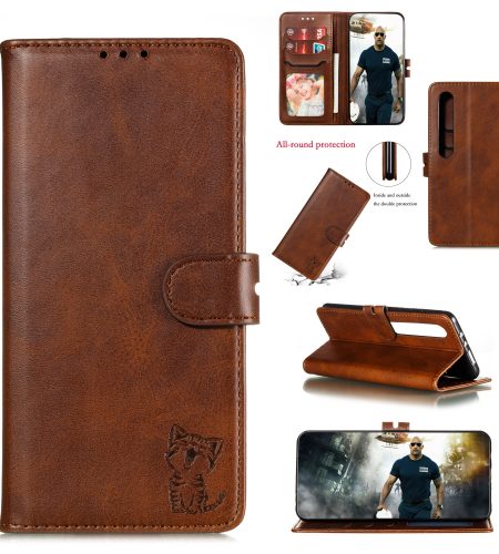 For XiaoMI 10 Pro Mobile Phone Cover PU Leather Front Buckle Smart Shell Anti-fall Phone Case 6 brown