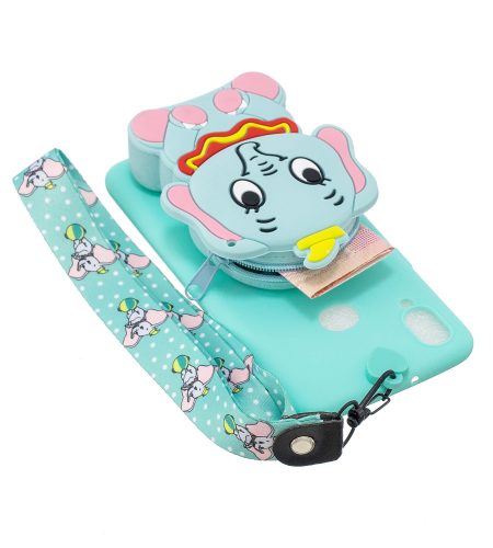 For Samsung A10S A20S TPU Full Protective Cartoon Mobile Phone Cover with Coin Purse+Hanging Lanyard 2 light blue elephant - Image 5