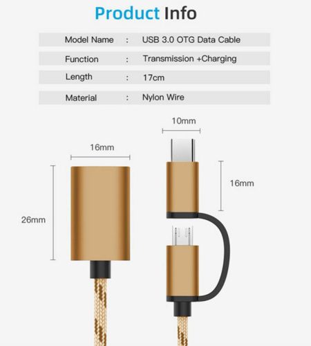 2 In 1 Type-c Micro Usb To Usb 3.0 Interface Otg  Adapter Cable Mobile Phone Adapter Converter, For Cellphone Charging Line grey - Image 3
