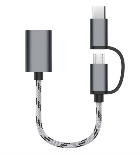 2 In 1 Type-c Micro Usb To Usb 3.0 Interface Otg  Adapter Cable Mobile Phone Adapter Converter, For Cellphone Charging Line grey