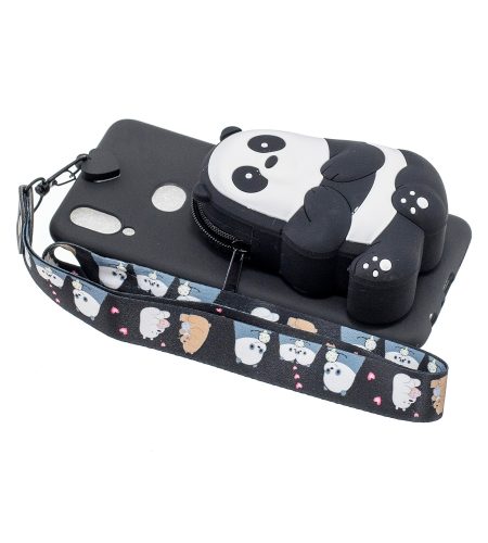 For Samsung A10S A20S TPU Full Protective Cartoon Mobile Phone Cover with Coin Purse+Hanging Lanyard 5 black striped bears - Image 5
