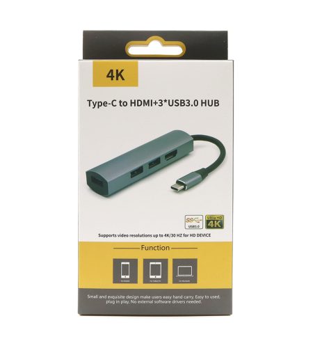 For Type-C Hub3.0 + Hdmi4K 4 in 1 Notebook Mobile Phone Adapter Notebook for mate10mate20 P20 P30 gray - Image 8