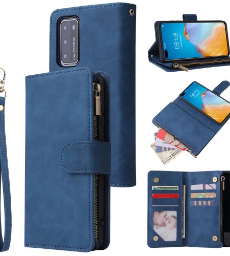 For HUAWEI P40 Case Smartphone Shell Wallet Design Zipper Closure Overall Protection Cellphone Cover  2 blue