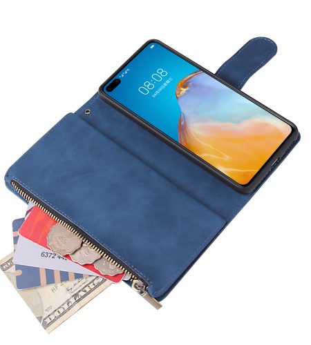 For HUAWEI P40 Case Smartphone Shell Wallet Design Zipper Closure Overall Protection Cellphone Cover  2 blue - Image 6