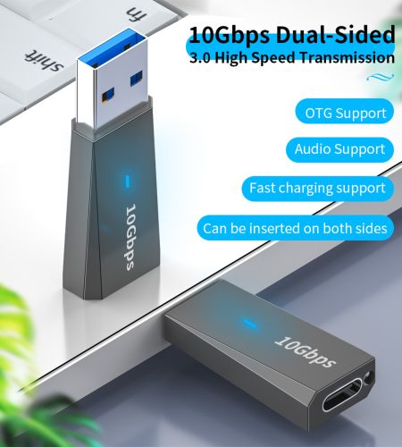 Usb C Adapter Usb To Type-C Female Adapter Transmission Charging Audio 3-in-1 10gbps High-speed Converter Gun Color - Image 2