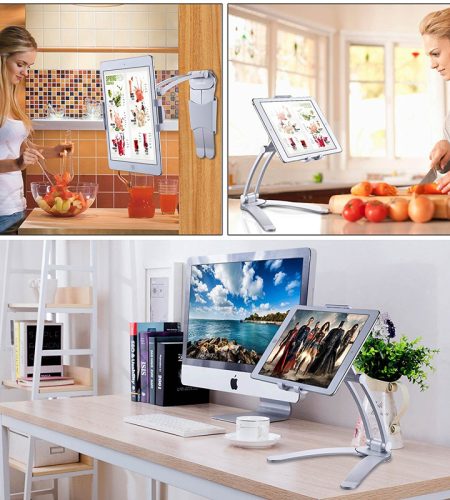 2-in-1 Kitchen Tablet Stand Wall Desk Mount Tablet Stand Fit For Tablet Smartphone Holders black - Image 6