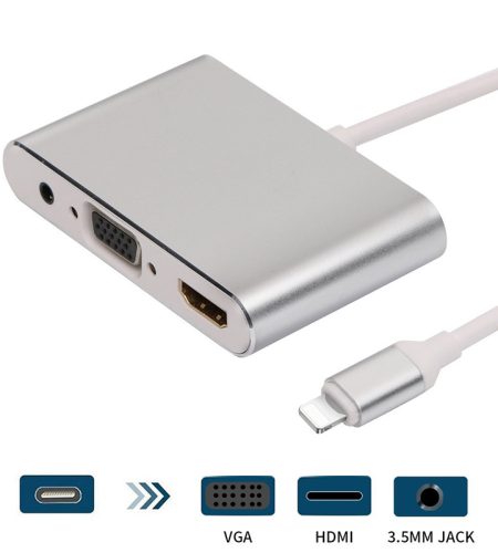 For iPhone Interface to HDMI VGA Jack Audio TV Adapter Cable for iPhone X iPhone 8 7 7 Plus 6 6S for iPad Series Silver