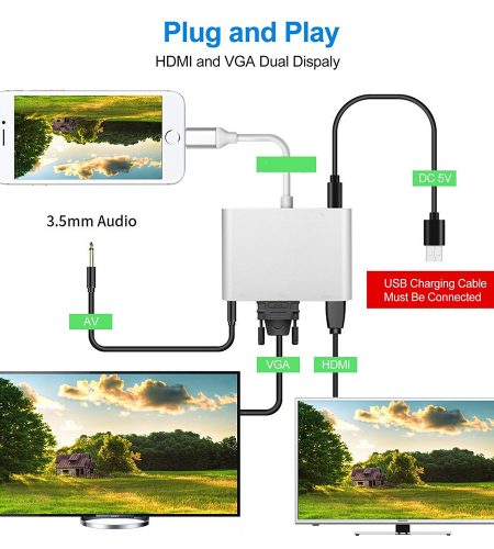 For iPhone Interface to HDMI VGA Jack Audio TV Adapter Cable for iPhone X iPhone 8 7 7 Plus 6 6S for iPad Series Silver - Image 6