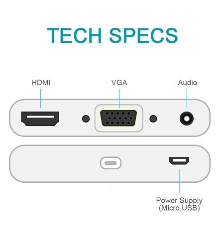 For iPhone Interface to HDMI VGA Jack Audio TV Adapter Cable for iPhone X iPhone 8 7 7 Plus 6 6S for iPad Series Silver - Image 3