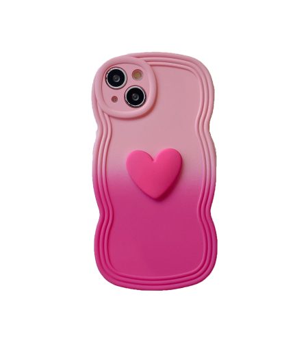 3D Love Heart Gradient Ramp Wave Edge Smart Phone Case Shockproof Protective Cover Compatible For IPhone 15 Pro Max 14 13 12 KD gradient pink blue 15 - Image 7