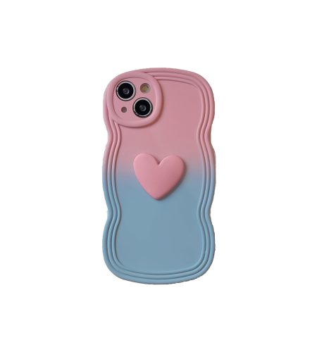 3D Love Heart Gradient Ramp Wave Edge Smart Phone Case Shockproof Protective Cover Compatible For IPhone 15 Pro Max 14 13 12 KD gradient pink blue 15