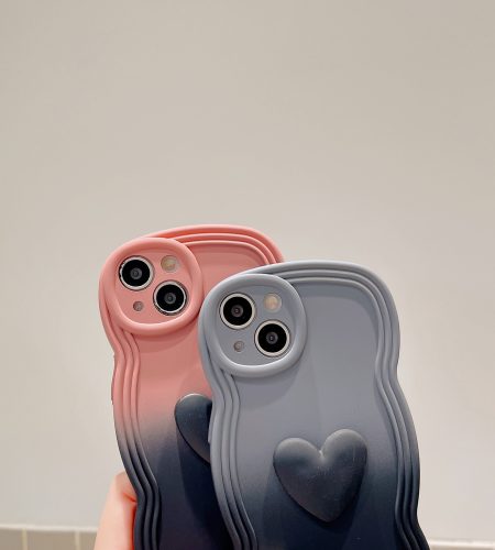 3D Love Heart Gradient Ramp Wave Edge Smart Phone Case Shockproof Protective Cover Compatible For IPhone 15 Pro Max 14 13 12 KD gradient pink blue 15 - Image 3