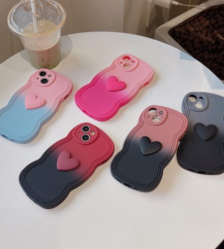 3D Love Heart Gradient Ramp Wave Edge Smart Phone Case Shockproof Protective Cover Compatible For IPhone 15 Pro Max 14 13 12 KD gradient pink blue 15 - Image 8