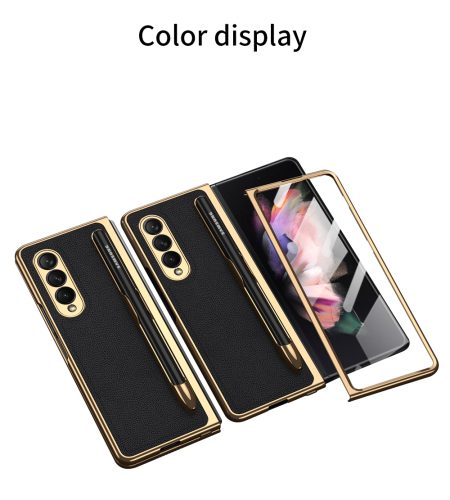 Leather Folding Mobile Phone  Case All-inclusive Anti-drop Creative Pen Slot Mobile Phone Cover Compatible For Zfold3/w22 Black - Image 6