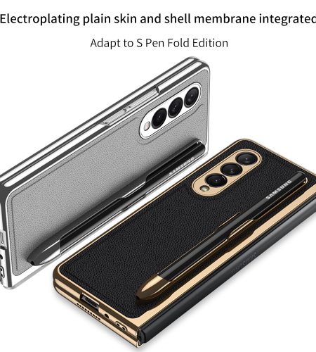 Leather Folding Mobile Phone  Case All-inclusive Anti-drop Creative Pen Slot Mobile Phone Cover Compatible For Zfold3/w22 Black - Image 7