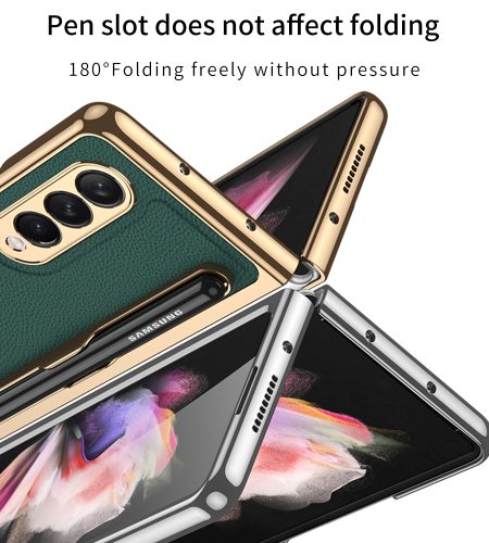 Leather Folding Mobile Phone  Case All-inclusive Anti-drop Creative Pen Slot Mobile Phone Cover Compatible For Zfold3/w22 Black - Image 4