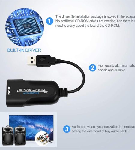 Portable USB 3.0 HDMI Game Capture Card Video Reliable Streaming Adapter for Live Broadcasts Video Recording black - Image 3