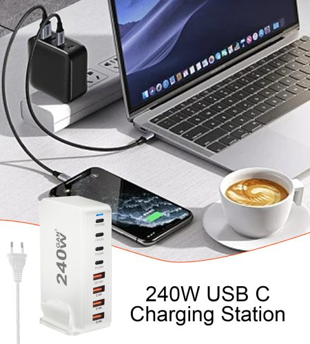 240W Multifunctional USB Charger Hub 4 USB A 4 USB C Hub PD Adapter Charging Block Plug Adapter Black EU Plug - Image 5