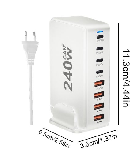 240W Multifunctional USB Charger Hub 4 USB A 4 USB C Hub PD Adapter Charging Block Plug Adapter Black EU Plug - Image 4