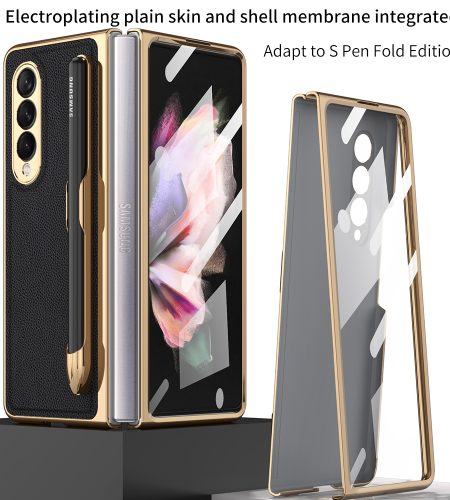 Leather Folding Mobile Phone  Case All-inclusive Anti-drop Creative Pen Slot Mobile Phone Cover Compatible For Zfold3/w22 Black - Image 9