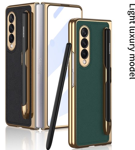 Leather Folding Mobile Phone  Case All-inclusive Anti-drop Creative Pen Slot Mobile Phone Cover Compatible For Zfold3/w22 Black - Image 8