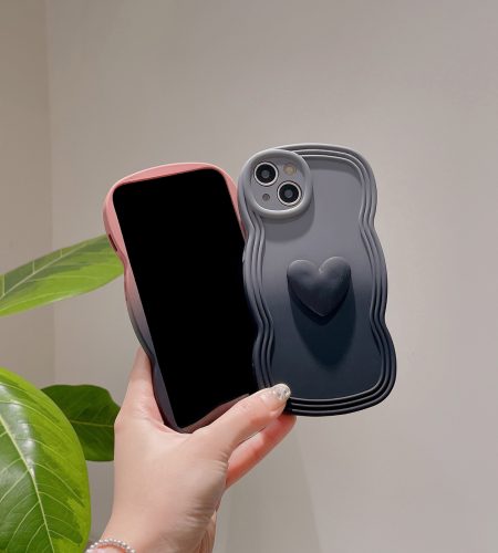 3D Love Heart Gradient Ramp Wave Edge Smart Phone Case Shockproof Protective Cover Compatible For IPhone 15 Pro Max 14 13 12 KD gradient red and black 15 - Image 4
