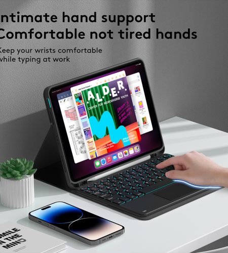Bluetooth Keyboard Colorful Backlight Touch Control Smart Keyboard Compatible for iPad Series Tp-1099d Black - Image 5
