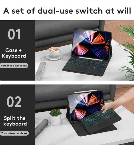Bluetooth Keyboard Colorful Backlight Touch Control Smart Keyboard Compatible for iPad Series Tp-1099d Black - Image 2