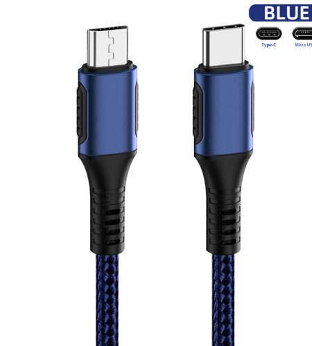 Type C To Micro Usb Charging Cable Data  Cable, Pd Fast Charge Data Transfer With Otg Function Compatible For Macbook Samsung Xiaomi blue Type-C vs. Micro