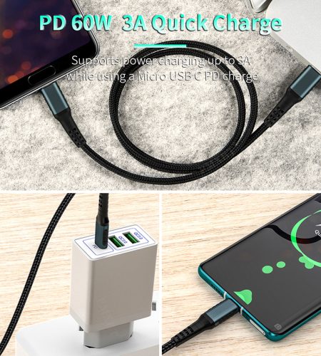 Type C To Micro Usb Charging Cable Data  Cable, Pd Fast Charge Data Transfer With Otg Function Compatible For Macbook Samsung Xiaomi blue Type-C vs. Micro - Image 2