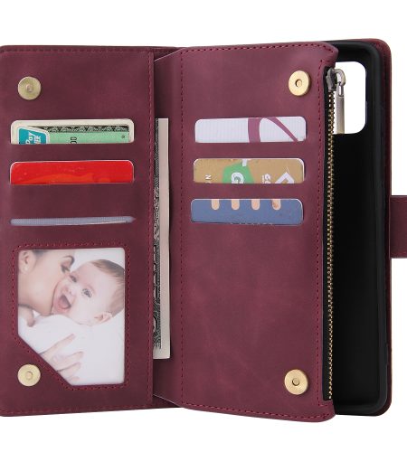 For Samsung A51 Case Smartphone Shell Precise Cutouts Zipper Closure Wallet Design Overall Protection Phone Cover  Wine red - Image 4