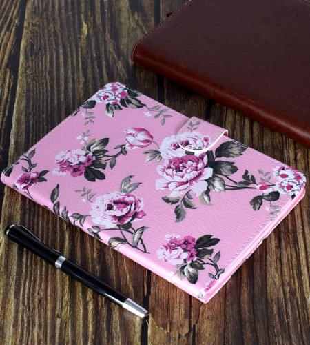 For Samsung T510/T515 Laptop Protective Case with Front Snap Cute Cartoon Color Painted Smart Stay PU Cover  Pink flower - Image 2