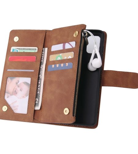 For Samsung A51 Case Smartphone Shell Precise Cutouts Zipper Closure Wallet Design Overall Protection Phone Cover  Brown - Image 5