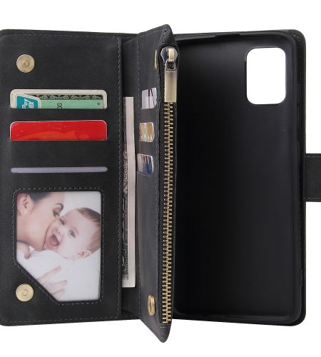 For Samsung A51 Case Smartphone Shell Precise Cutouts Zipper Closure Wallet Design Overall Protection Phone Cover  Black - Image 9