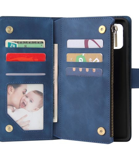 For Samsung A71 Case Smartphone Shell Precise Cutouts Zipper Closure Wallet Design Overall Protection Phone Cover  Blue - Image 6