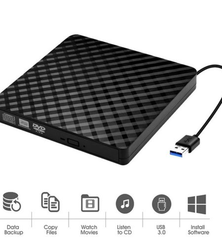 Portable Optical  Drive External Usb 3.0 Dvd Rw Cd Burner Reader Player Tray Compatible For Pc Laptop Black