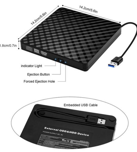 Portable Optical  Drive External Usb 3.0 Dvd Rw Cd Burner Reader Player Tray Compatible For Pc Laptop Black - Image 5
