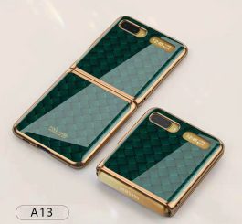 For Samsung Galaxy Z flip Foldable Cellphone Shell Electroplated Painted Folding Phone Case A13 woven green pattern