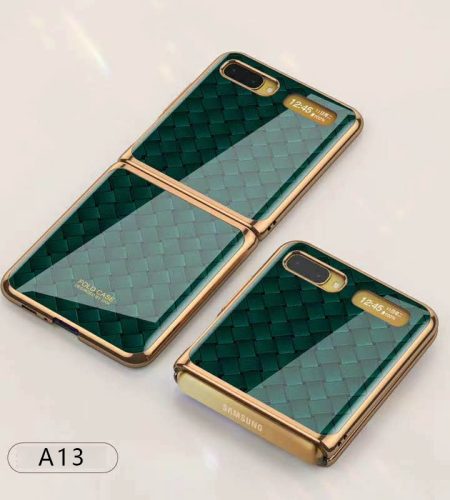 For Samsung Galaxy Z flip Foldable Cellphone Shell Electroplated Painted Folding Phone Case A13 woven green pattern