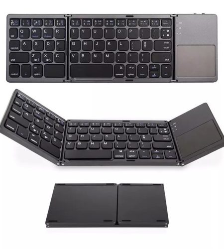 Portable Mini Bluetooth Keyboard Wireless Foldable Trackpad Keyboard for IOS Android Windows Ipad Black